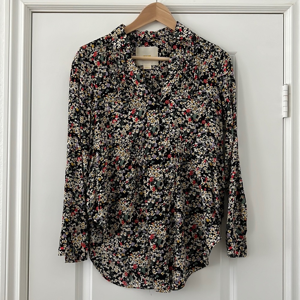 Maeve silky tie waist dark floral blouse size x-small